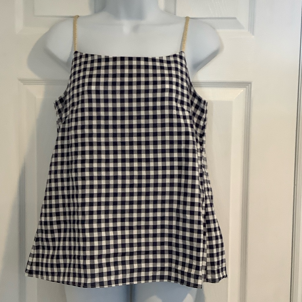 BUCKLEY K Women’s Blue/White Gingham Crossed Back Preppy Loose Coastal Tank 4